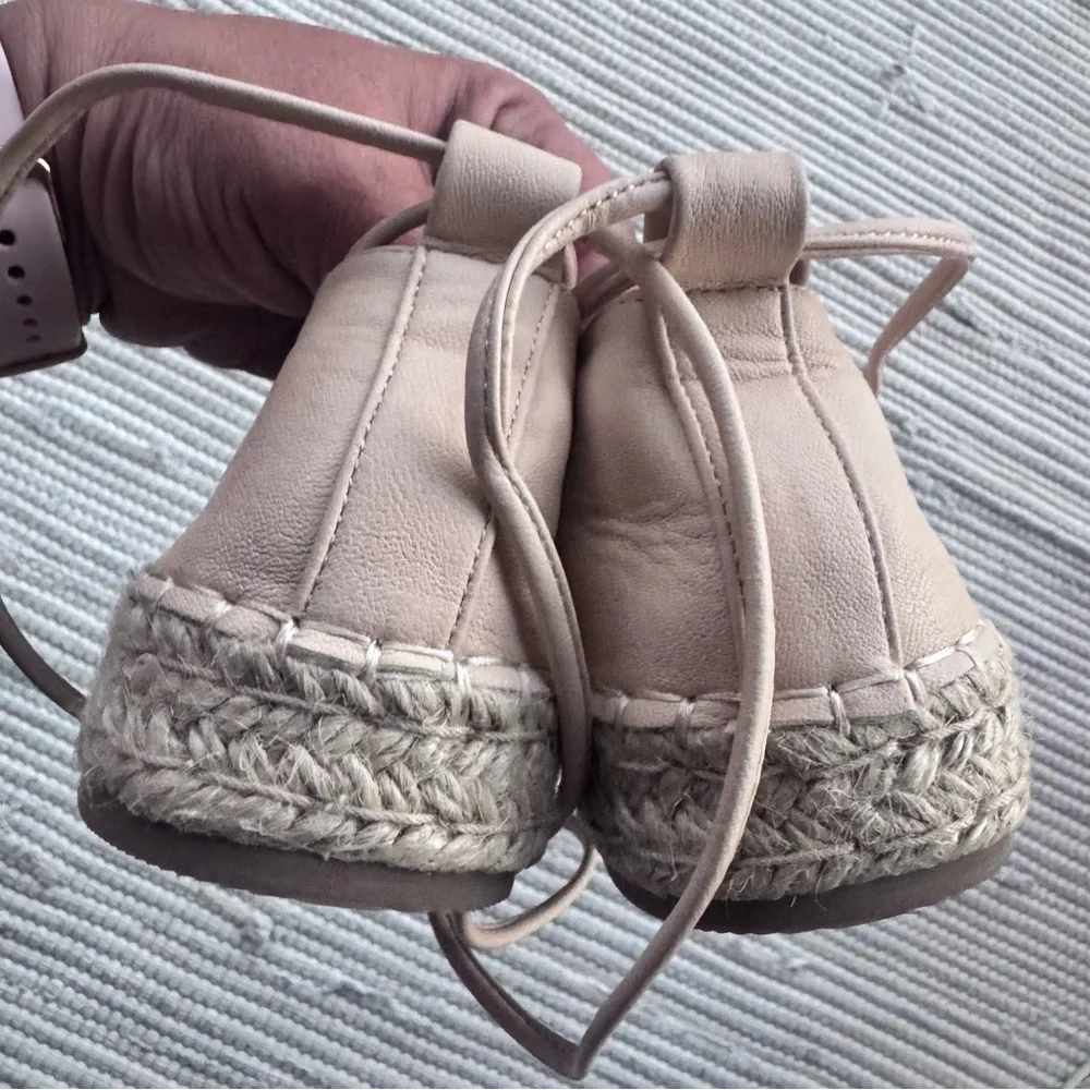 London Rag Lace Up Espadrille Platform Ballet Flats Beige Leather 9.5